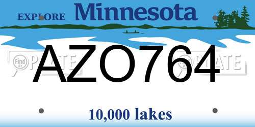 AZO764 Minnesota License Plate