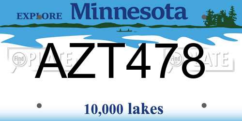 AZT478 Minnesota License Plate