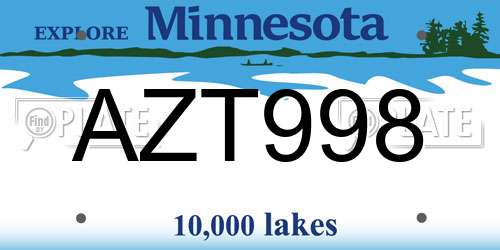 AZT998 Minnesota License Plate