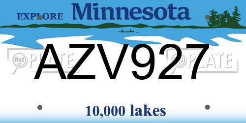 AZV927 Minnesota License Plate