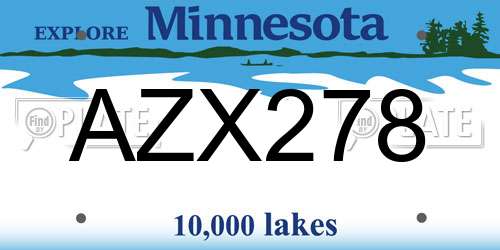 AZX278 Minnesota License Plate