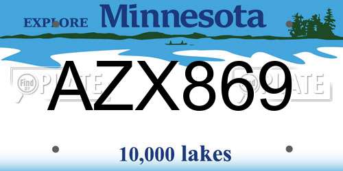 AZX869 Minnesota License Plate