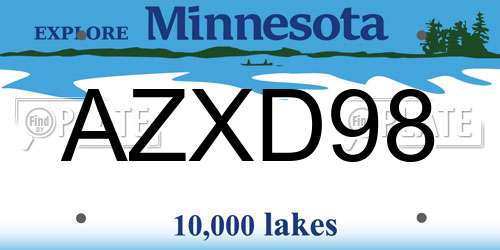 AZXD98 Minnesota License Plate