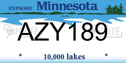 AZY189 Minnesota License Plate