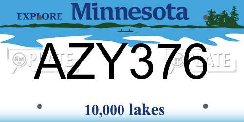 AZY376 Minnesota License Plate