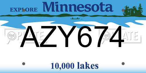 AZY674 Minnesota License Plate