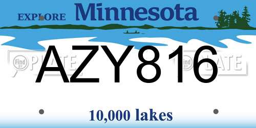 AZY816 Minnesota License Plate
