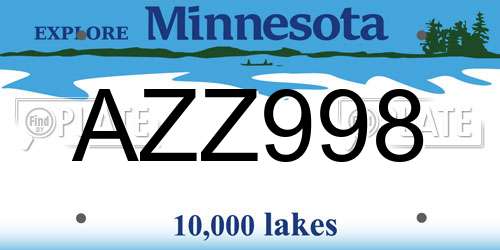 AZZ998 Minnesota License Plate