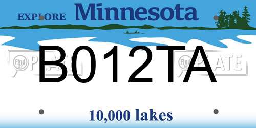 B012TA Minnesota License Plate