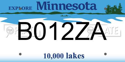 B012ZA Minnesota License Plate