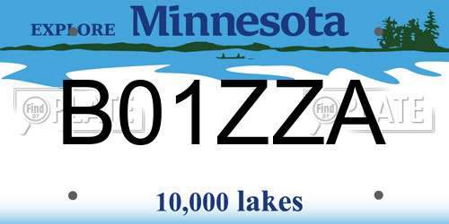 B01ZZA Minnesota License Plate