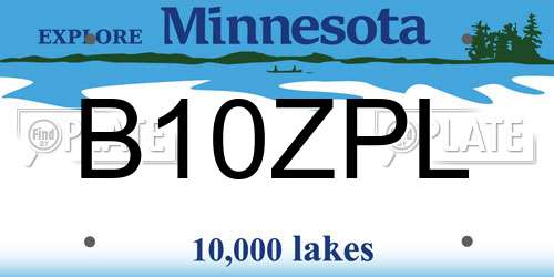B10ZPL Minnesota License Plate