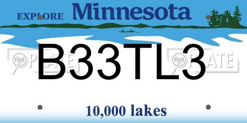 B33TL3 Minnesota License Plate