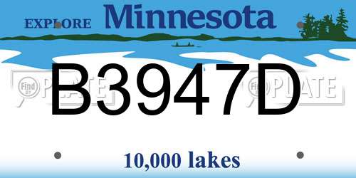B3947D Minnesota License Plate