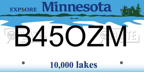 B45OZM Minnesota License Plate