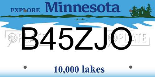 B45ZJO Minnesota License Plate