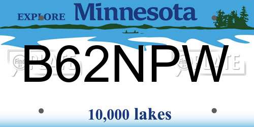 B62NPW Minnesota License Plate