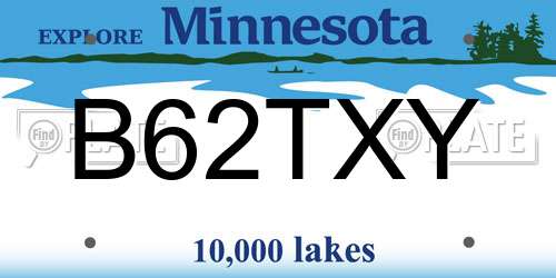 B62TXY Minnesota License Plate