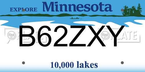 B62ZXY Minnesota License Plate