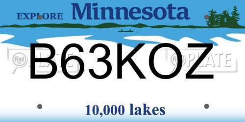 B63KOZ Minnesota License Plate