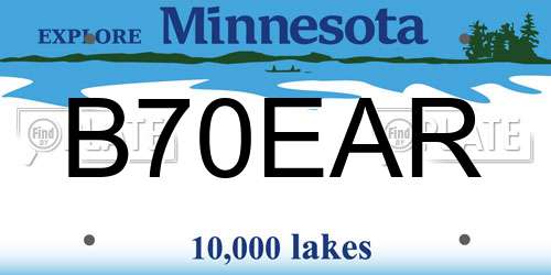 B70EAR Minnesota License Plate