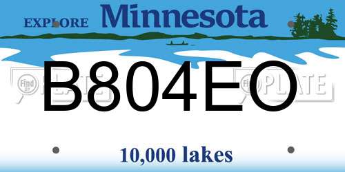 B804EO Minnesota License Plate