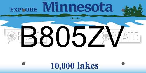 B805ZV Minnesota License Plate