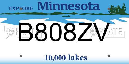 B808ZV Minnesota License Plate