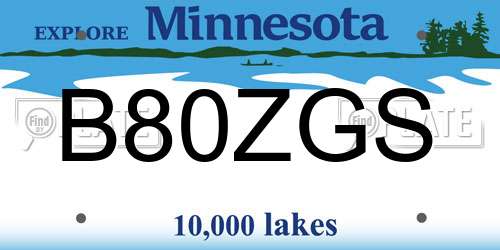 B80ZGS Minnesota License Plate
