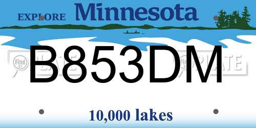 B853DM Minnesota License Plate