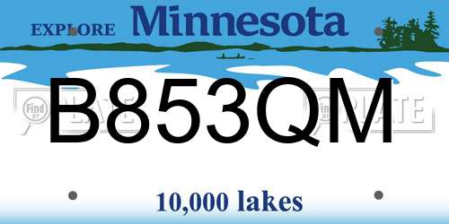 B853QM Minnesota License Plate