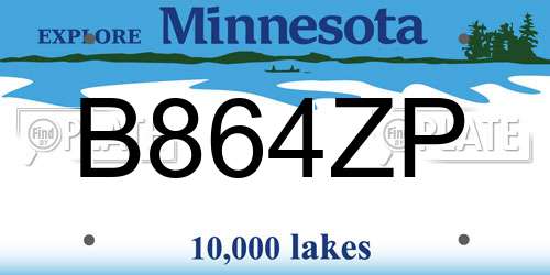 B864ZP Minnesota License Plate