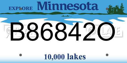 B86842O Minnesota License Plate