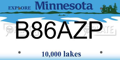 B86AZP Minnesota License Plate