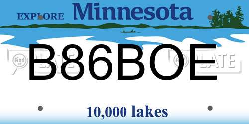 B86BOE Minnesota License Plate
