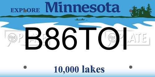 B86TOI Minnesota License Plate