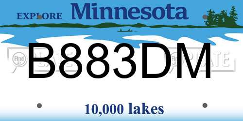 B883DM Minnesota License Plate