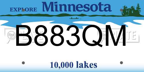 B883QM Minnesota License Plate