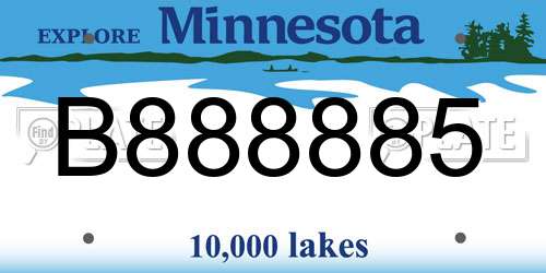 B888885 Minnesota License Plate