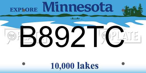 B892TC Minnesota License Plate