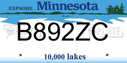 B892ZC Minnesota License Plate