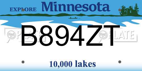 B894ZT Minnesota License Plate