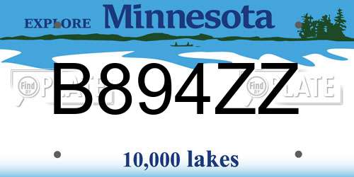 B894ZZ Minnesota License Plate