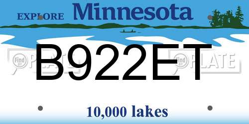 B922ET Minnesota License Plate