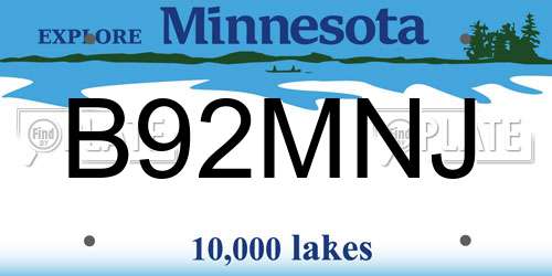 B92MNJ Minnesota License Plate
