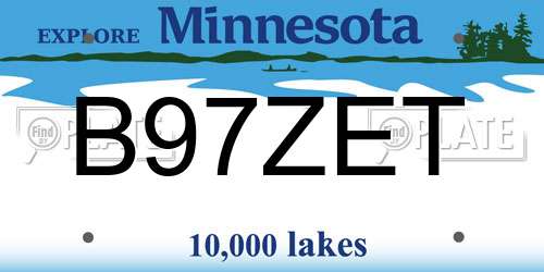 B97ZET Minnesota License Plate