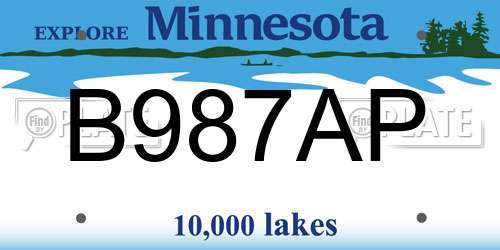 B987AP Minnesota License Plate