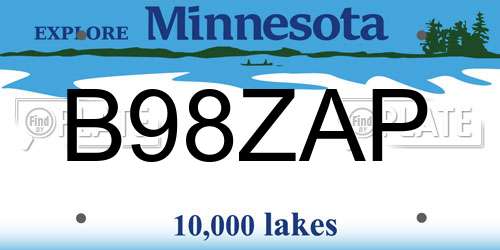 B98ZAP Minnesota License Plate