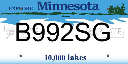 B992SG Minnesota License Plate