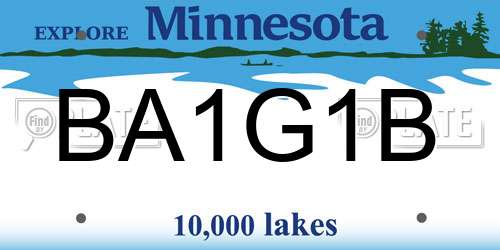 BA1G1B Minnesota License Plate
